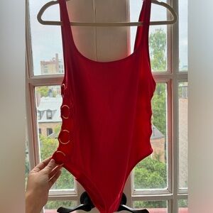 Red Solid and Striped One-Piece Bathing Suit